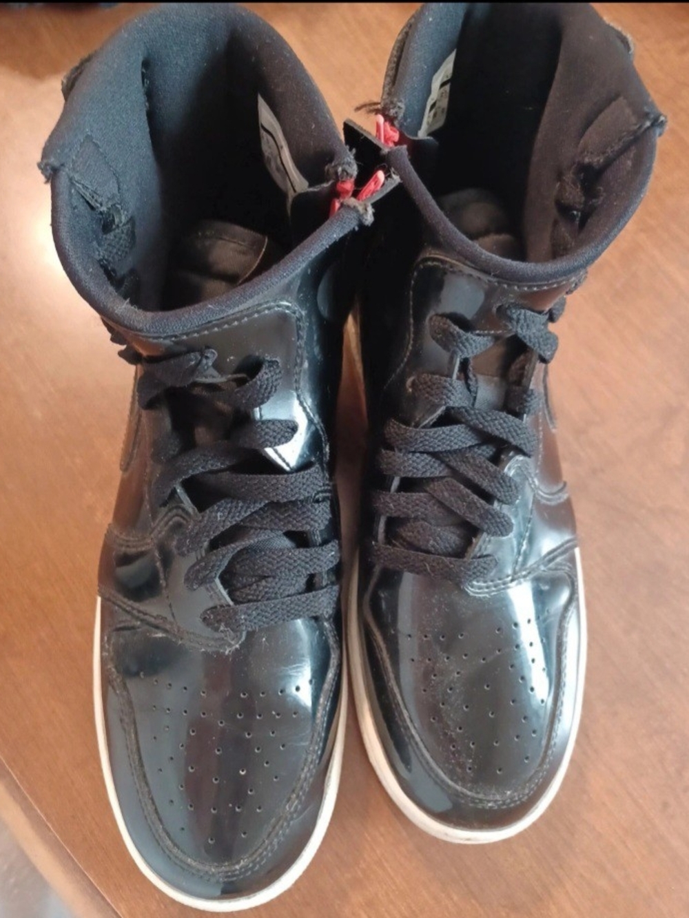 Jordan Black Patent Leather High-Top Sneakers with White Midsole